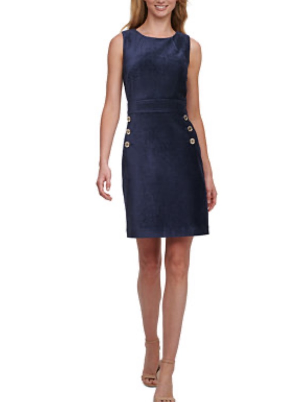Tommy Hilfiger Navy Corduroy Sheath Skirt with Gold Buttons